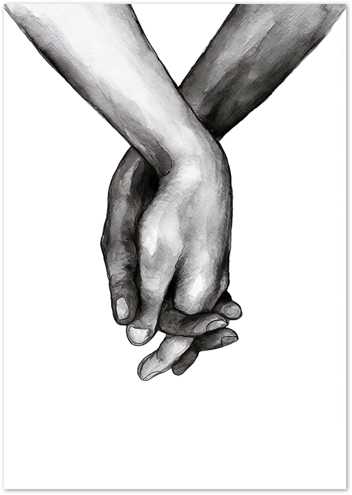 Posterux© | Holding Hands – Romantic Black & White Illustration poster – premium wall art