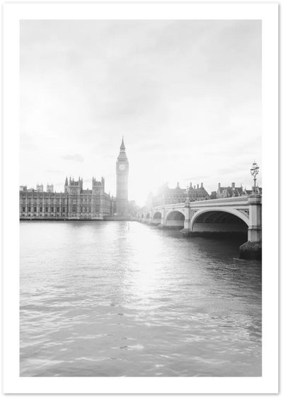 Posterux© | Big Ben and Westminster Bridge – Black & White Photography Print poster – premium wall art