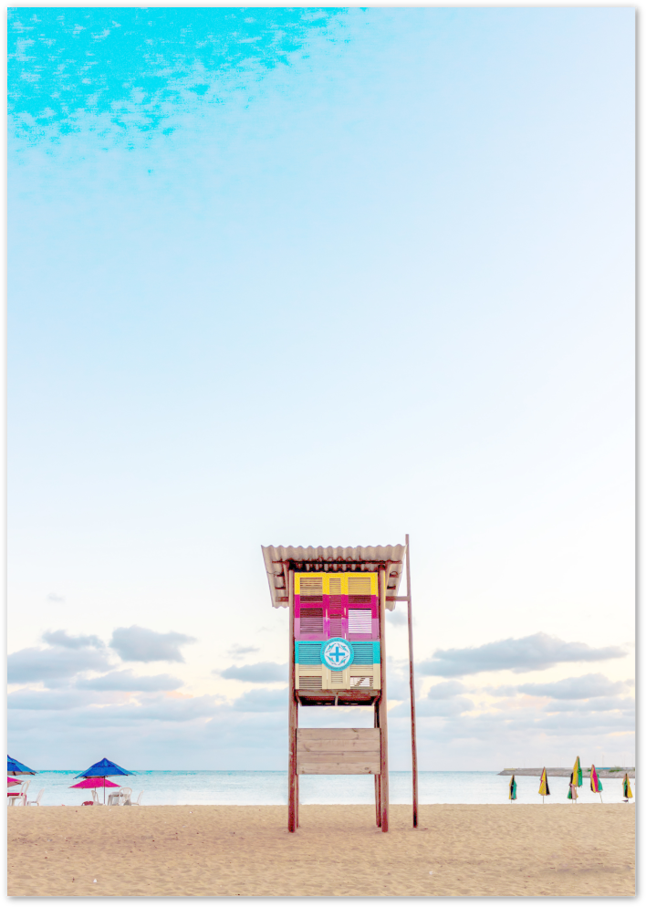 Posterux© | Vibrant Beach Lifeguard Tower Poster – Tropical Coastal Art poster – premium wall art