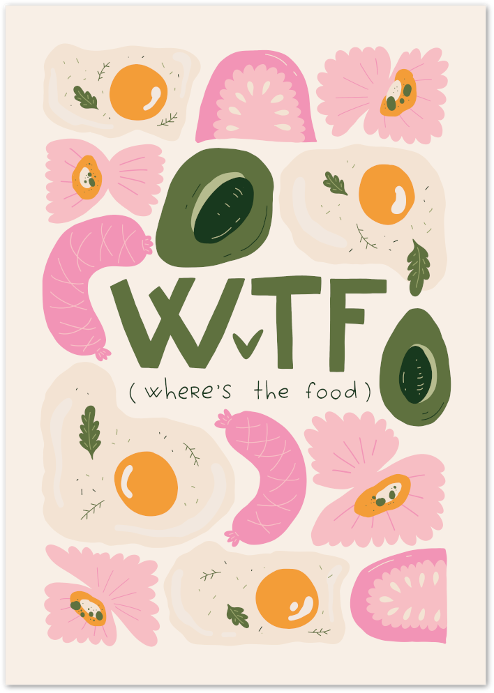 Posterux© | WTF (Where’s The Food) Poster – Fun Playful Kitchen Art poster – premium wall art