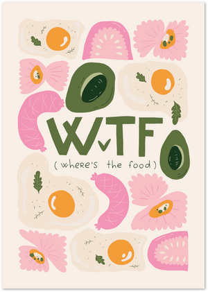 Posterux© | WTF (Where’s The Food) Poster – Fun Playful Kitchen Art poster – premium wall art