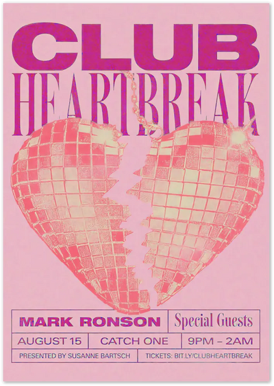 Posterux© | Club Heartbreak Poster – Retro Pink Party Vibes poster – premium wall art