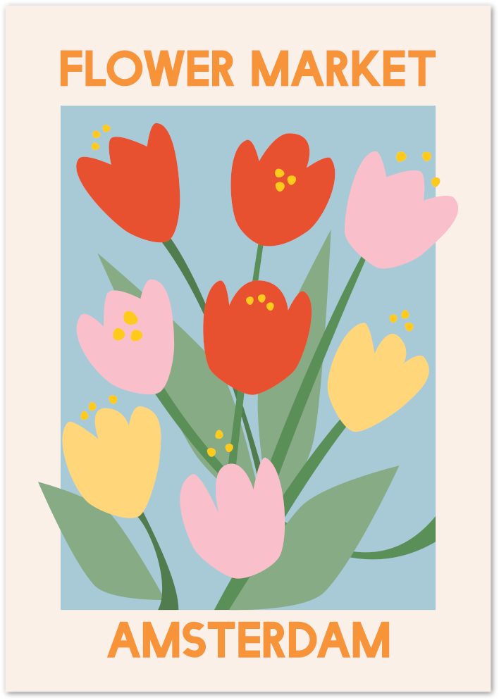 Posterux© | Amsterdam Flower Market Poster – Dutch Tulip Art poster – premium wall art