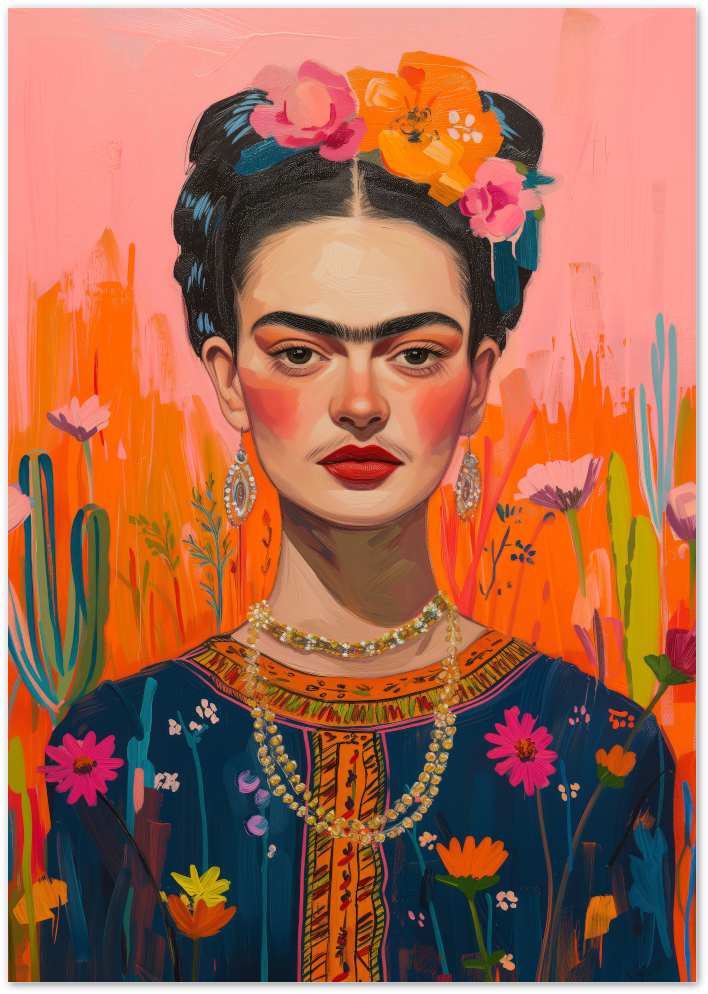 Posterux© | Frida with Flowers Poster – Colorful Feminist Portrait Art poster – premium wall art
