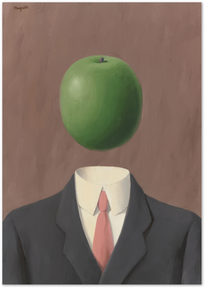 Posterux© | Green Apple Head Poster – Surrealist Magritte-Inspired Art poster – premium wall art