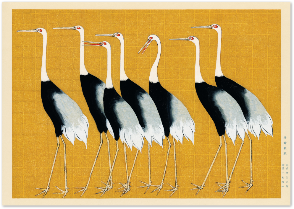 Posterux© | Cranes on Gold Poster – Japanese Minimalist Nature Art poster – premium wall art