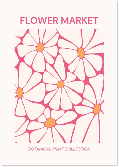 Posterux© | Pink Daisy Flower Market Poster – Retro Botanical Wall Art poster – premium wall art