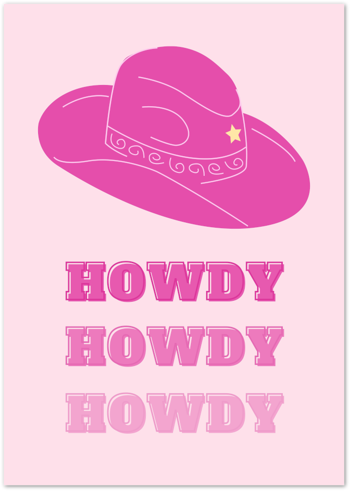 Posterux© | Pink Cowboy Howdy Poster – Western Retro Typography Art poster – premium wall art