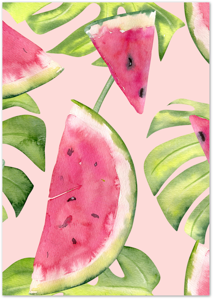 Posterux© | Watermelon Jungle Poster – Tropical Watercolor Summer Print poster – premium wall art