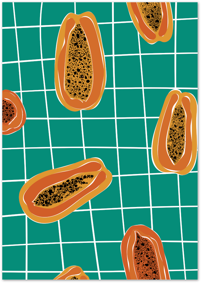 Posterux© | Papaya Pool Poster – Graphic Tropical Fruit Wall Art poster – premium wall art