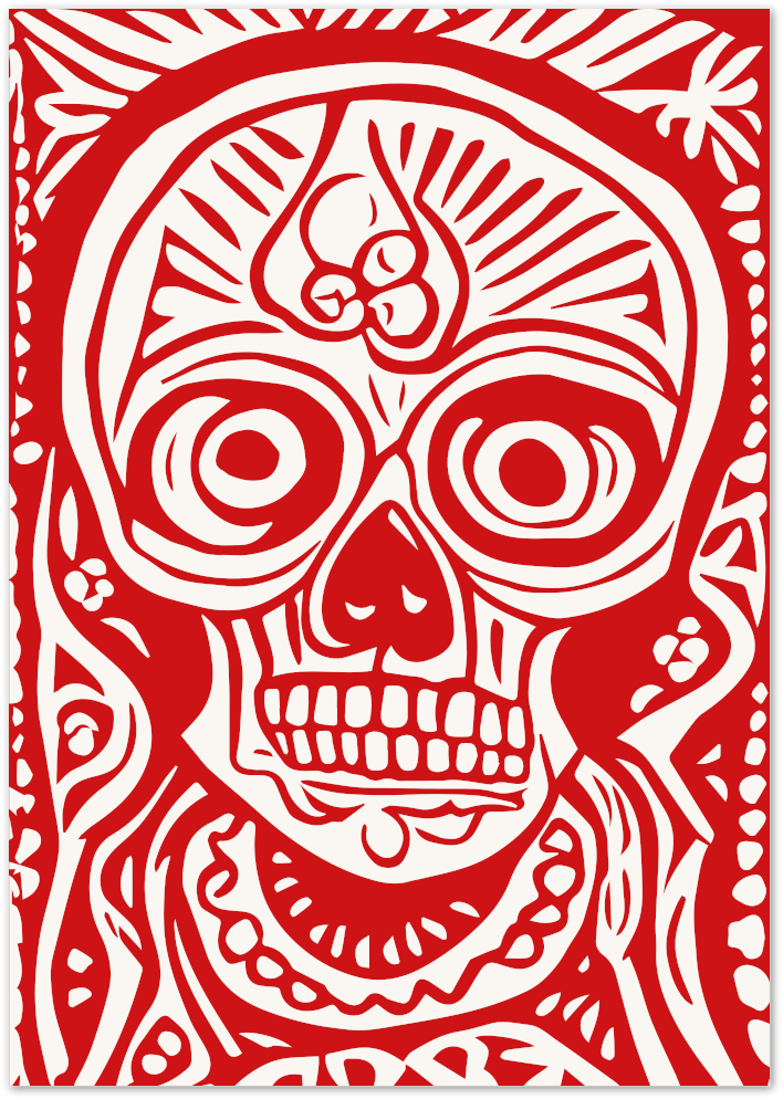 Posterux© | Day of the Dead Skull Poster – Red Mexican Folk Art Print poster – premium wall art