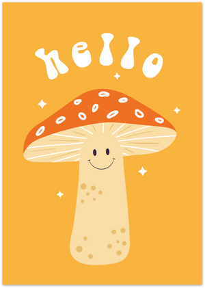Posterux© | Hello Mushroom Poster – Playful Retro Kids Wall Art poster – premium wall art