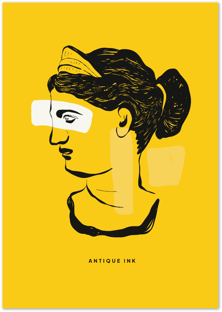 Posterux© | Antique Ink Yellow Portrait Poster – Classic Art Remix poster – premium wall art