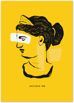 Posterux© | Antique Ink Yellow Portrait Poster – Classic Art Remix poster – premium wall art