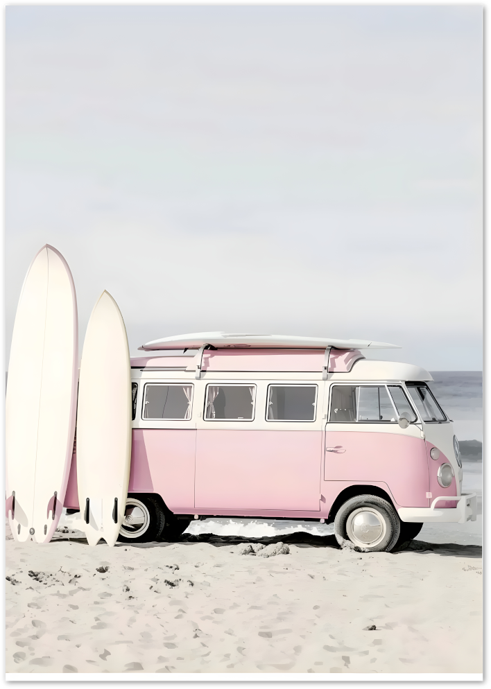 Posterux© | Pink Surf Van Poster – Dreamy Coastal Photography Print poster – premium wall art