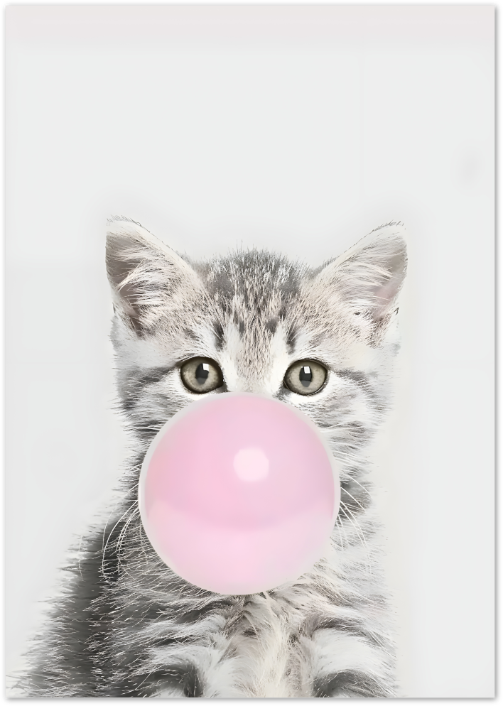 Posterux© | Bubblegum Kitten Poster – Cute Grey Cat Pop Art Print poster – premium wall art