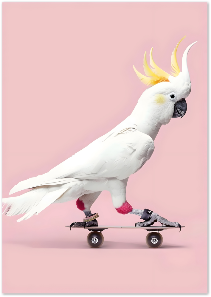 Posterux© | Skateboarding Cockatoo Poster – Cool Animal Pop Art poster – premium wall art