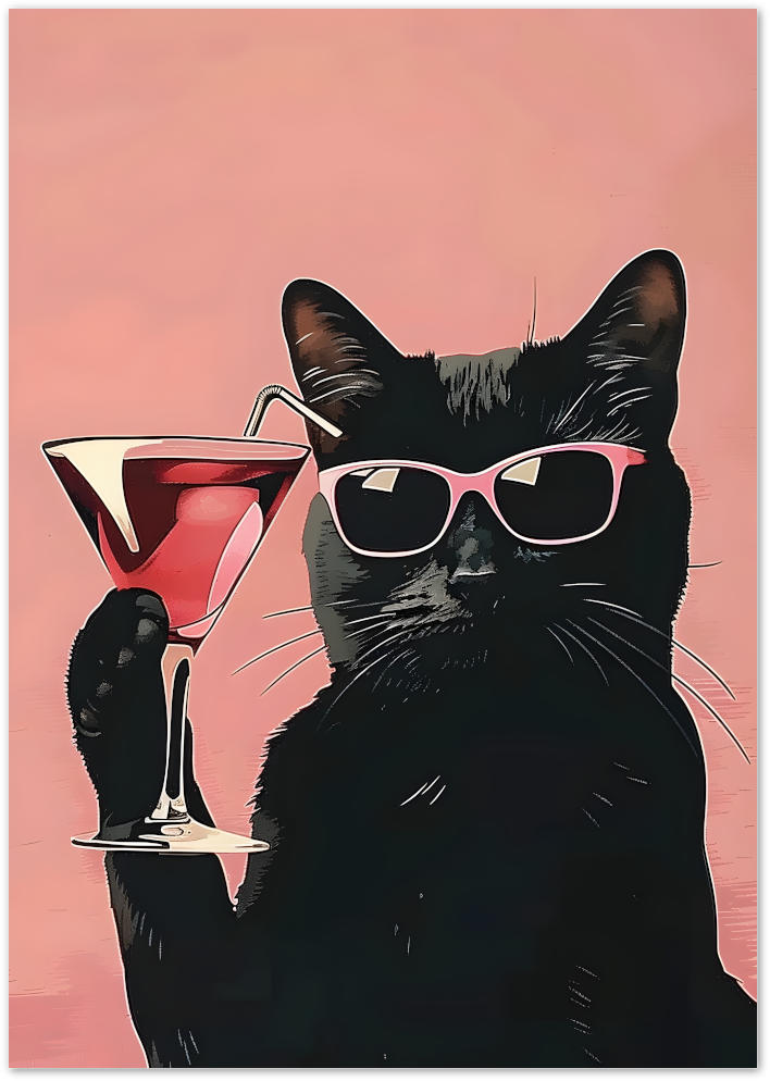 Posterux© | Cool Cat Cocktail Poster – Pink Retro Vibes poster – premium wall art
