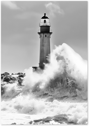 Posterux© | Stormy Lighthouse – Black & White Coastal Drama poster – premium wall art