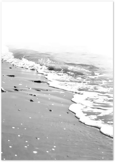 Posterux© | Gentle Shoreline – Minimal Black & White Beach Scene poster – premium wall art