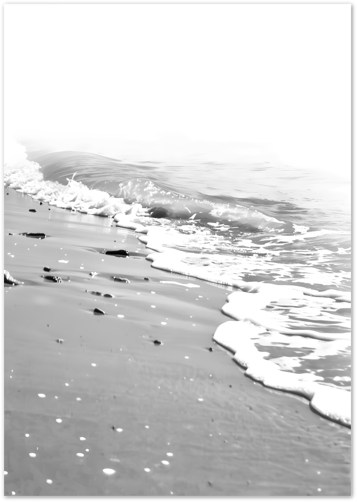 Posterux© | Gentle Shoreline – Minimal Black & White Beach Scene poster – premium wall art