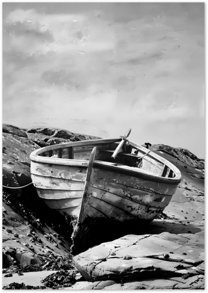 Posterux© | Weathered Boat – Black and White Seaside poster – premium wall art