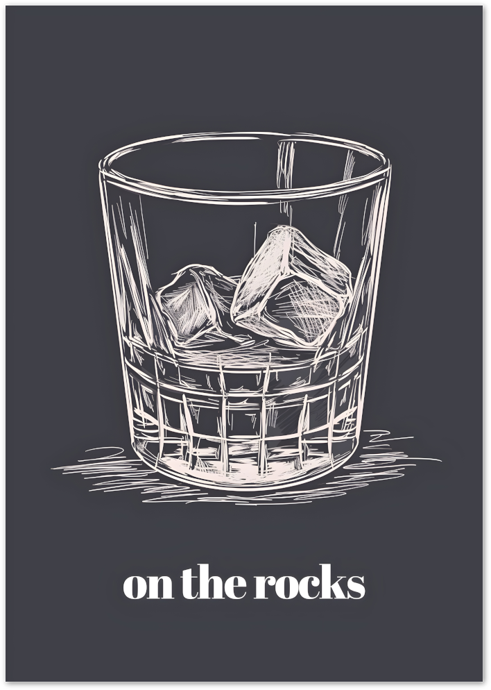 Posterux© | On the Rocks – Minimalist Whisky Sketch Poster poster – premium wall art