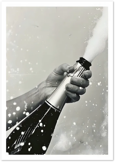 Posterux© | Champagne Pop Poster – Black & White Celebration Photography poster – premium wall art