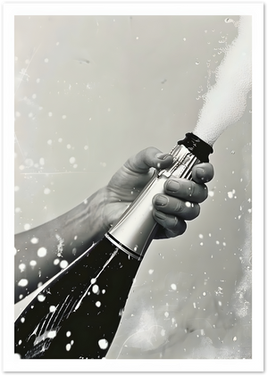 Posterux© | Champagne Pop Poster – Black & White Celebration Photography poster – premium wall art