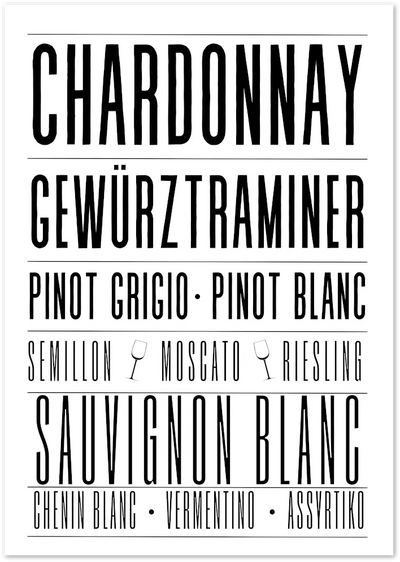 Posterux© | White Wine Typography Poster – Minimalist Wine List Design poster – premium wall art