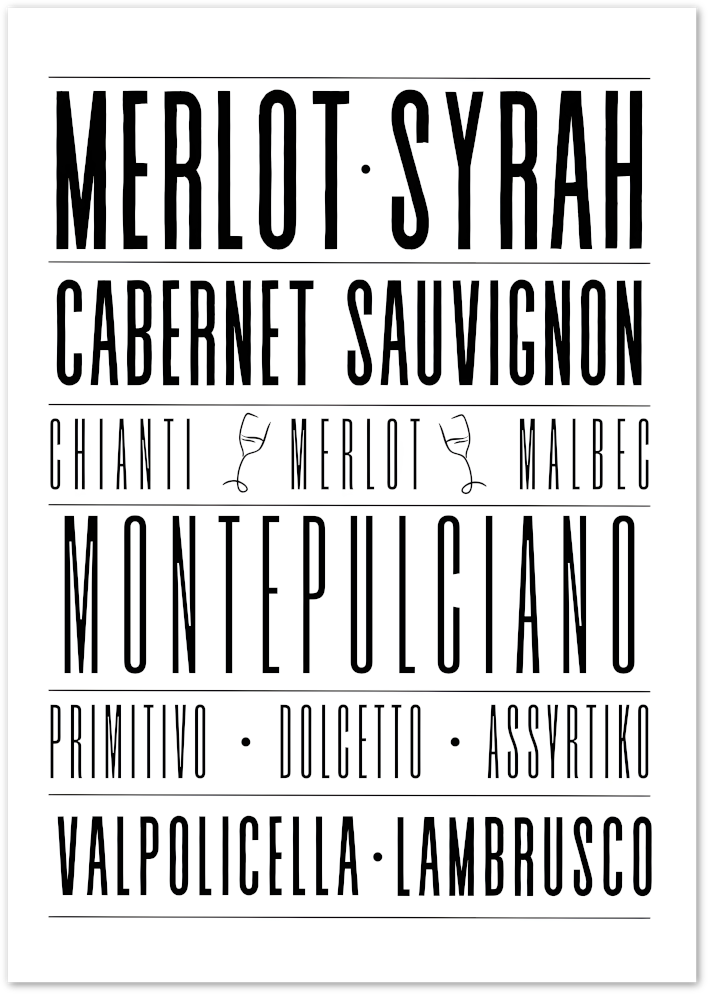 Posterux© | Wine Varietals Poster – Bold Typography for Wine Lovers poster – premium wall art
