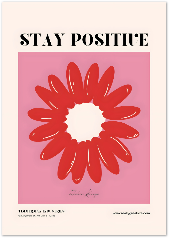 Posterux© | Stay Positive Poster – Red Flower on Pink poster – premium wall art