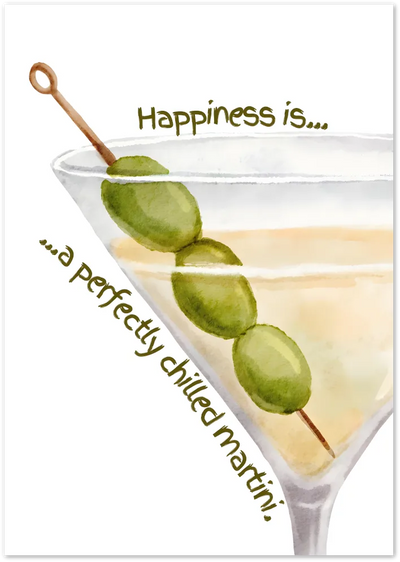 Posterux© | Happiness is a Martini Poster – Watercolor Cocktail Quote poster – premium wall art