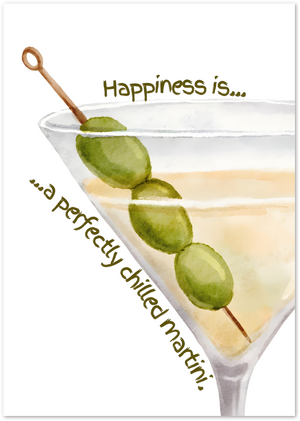 Posterux© | Happiness is a Martini Poster – Watercolor Cocktail Quote poster – premium wall art
