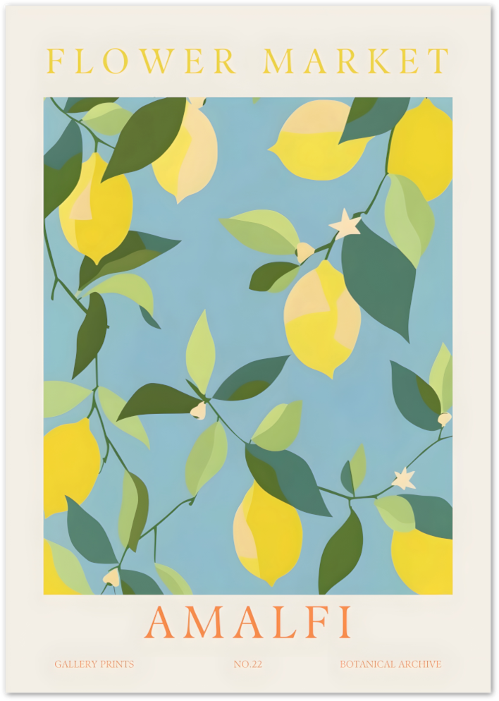 Posterux© | Flower Market Amalfi Poster – Lemon Botanical Art Print poster – premium wall art