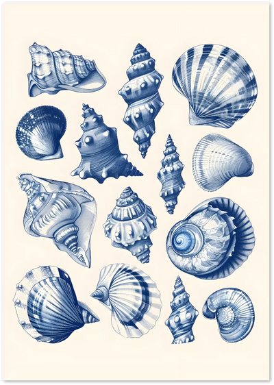 Posterux© | Ocean Shells Poster – Vintage Blue Sea Art poster – premium wall art
