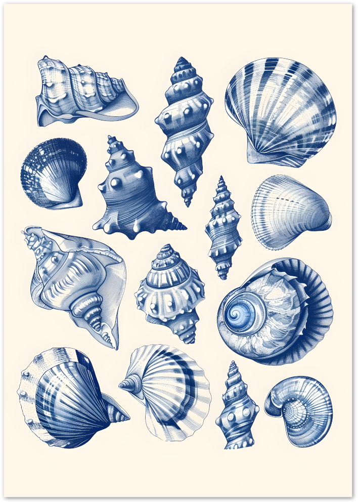 Posterux© | Ocean Shells Poster – Vintage Blue Sea Art poster – premium wall art