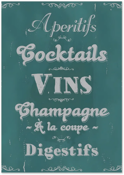 Posterux© | French Drinks Menu Poster – Vintage Bistro Typography poster – premium wall art