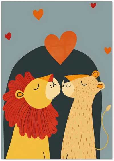 Posterux© | Love Lions Poster – Cute Lion Couple Illustration poster – premium wall art
