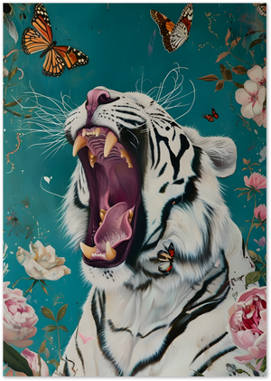 Posterux© | Roaring Beauty Poster – White Tiger with Butterflies poster – premium wall art