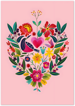 Posterux© | Heart Garden Poster – Floral Folk Art Bird poster – premium wall art