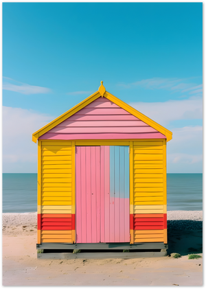 Posterux© | Yellow Beach Hut Poster – Color Pop Coastal Vibe poster – premium wall art