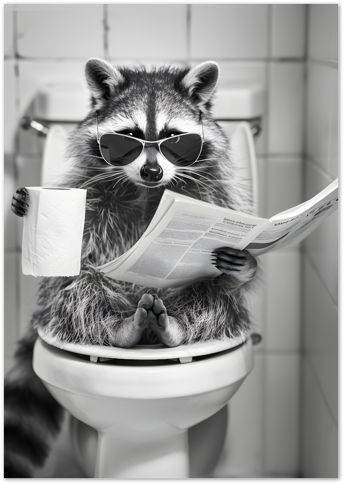 Posterux© | Cool Raccoon Reading Poster – Funny Animal Bathroom Art poster – premium wall art