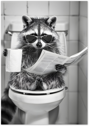 Posterux© | Cool Raccoon Reading Poster – Funny Animal Bathroom Art poster – premium wall art