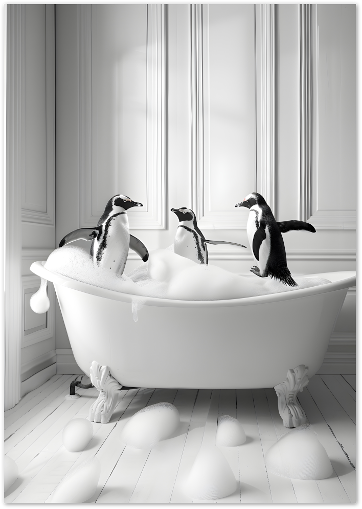 Posterux© | Penguins in the Bath Poster – Black & White Animal Humor poster – premium wall art