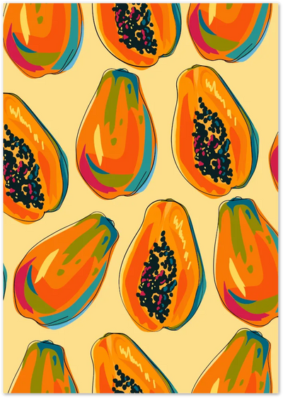 Posterux© | Papaya Pop Poster – Tropical Fruit Pattern poster – premium wall art