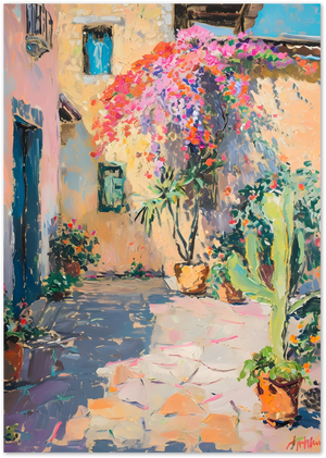 Posterux© | Bougainvillea Courtyard Poster – Mediterranean Color Pop poster – premium wall art