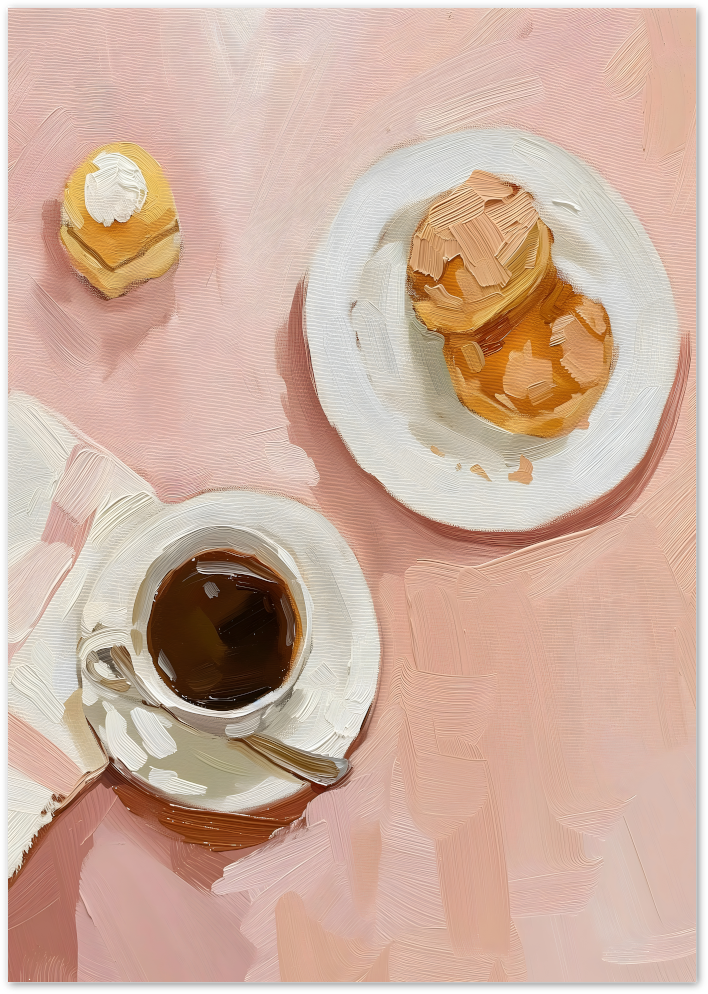 Posterux© | Coffee & Pastries Poster – Soft Pink Breakfast Art poster – premium wall art