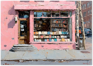 Posterux© | Pink Bookstore Poster – Artistic City Scene poster – premium wall art
