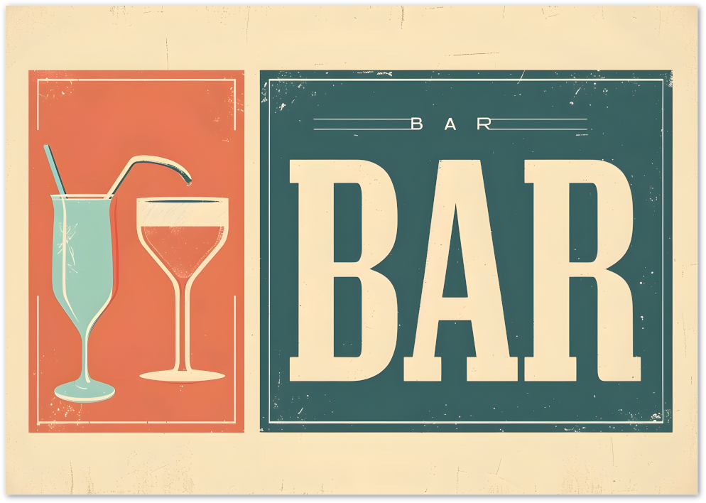 Posterux© | BAR Retro Poster – Vintage Typography with Drinks poster – premium wall art